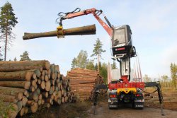 Neuer Holzladekran mit Kabine bietet eine sichere und haltbare Loumlsung fuumlr Lkw-Beladevorgaumlnge (photo: Administrator)