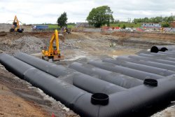 10,000m3 storm water detention tank project in Scotland. It consists of DN/ID 2.6 m Weholite pipes. © KWH Pipe Ltd. (photo: Elena Tiihonen)