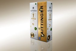 For the football World Cup Taittinger has created an elegant gift carton made of Incada from Iggesund Paperboard and decorated with holographic footballs. © Iggesund<br /><br /> (photo: Rolf Lavergren, Bildbolaget)