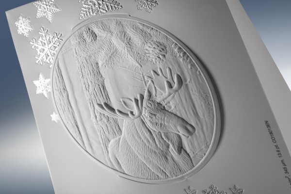 <p>Caption: The highlight of the Iggesund Christmas card is a deep, blind embossing of a moose.</p>